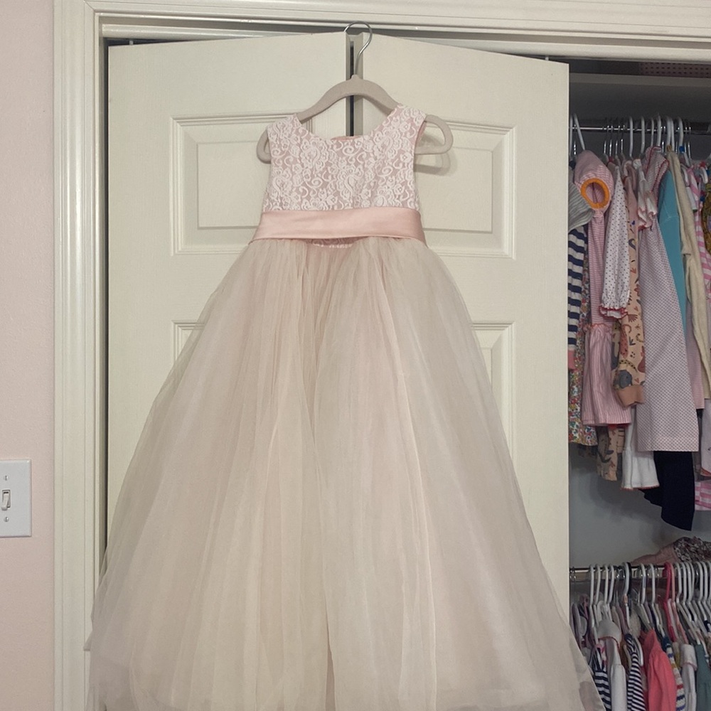 FLOWER GIRL DRESS Elegant Ivory Lace and Tulle Dress Satin Bow included